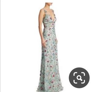 Marchesa Notte Embroidered Floral Metallic Gown